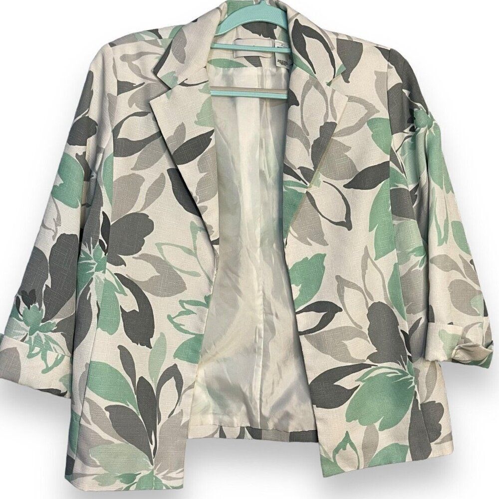Alfred Dunner Open Front Blazer Jacket Women's 8 Multicolored Floral Canvas Work